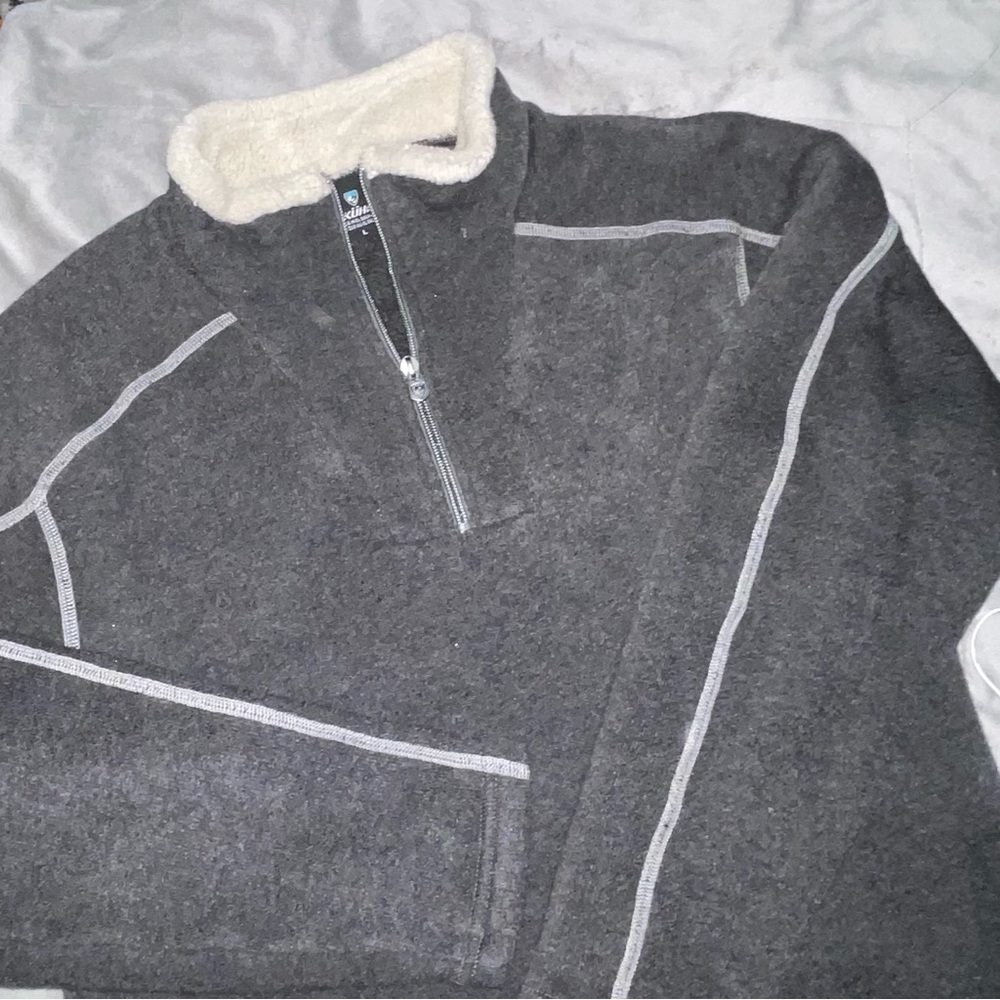Kuhl Gray Quarter-Zip Sweatshirt with Cream Accents. Excellent Condition.
